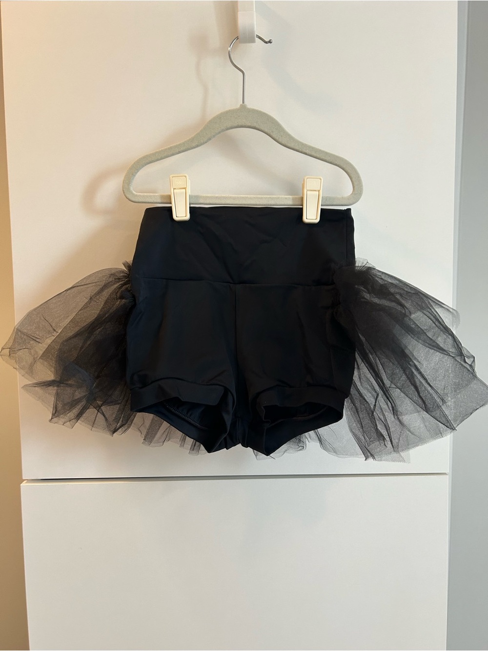 Balera Black Tulle Dance Shorts with Side and Back Tulle Skirt - Size MC (6-8)